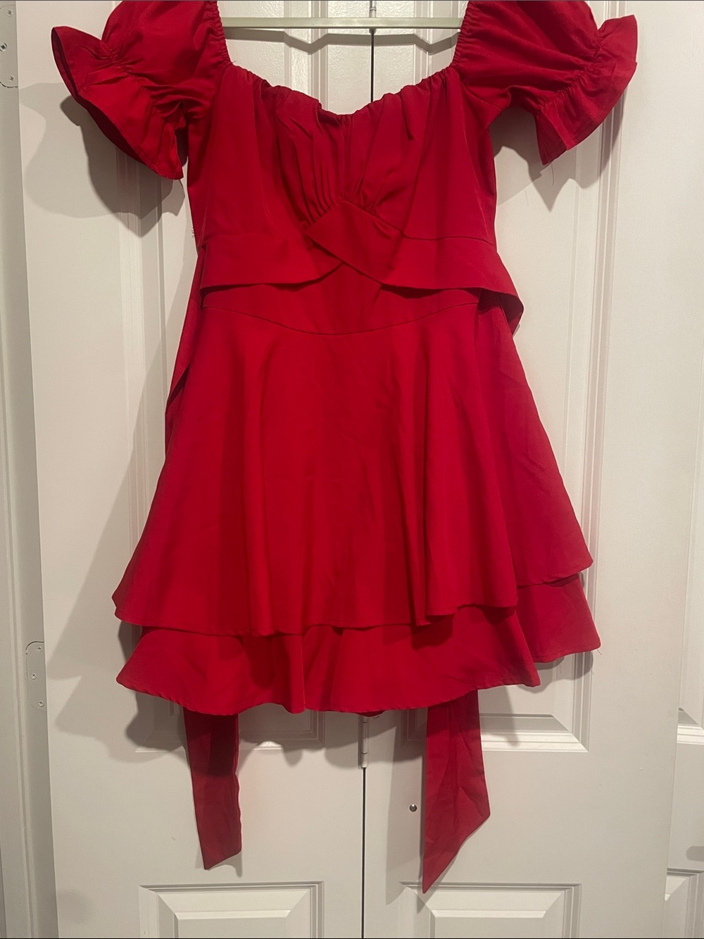 Red Ruffled Off-Romper Dress